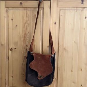 1960s 1970s leather bohemian two toned bag